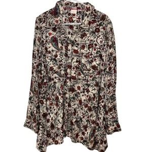 WESTBOUND BLACK WHITE RED ROSE BUTTON UP WITH POCKETS SIZE 2X